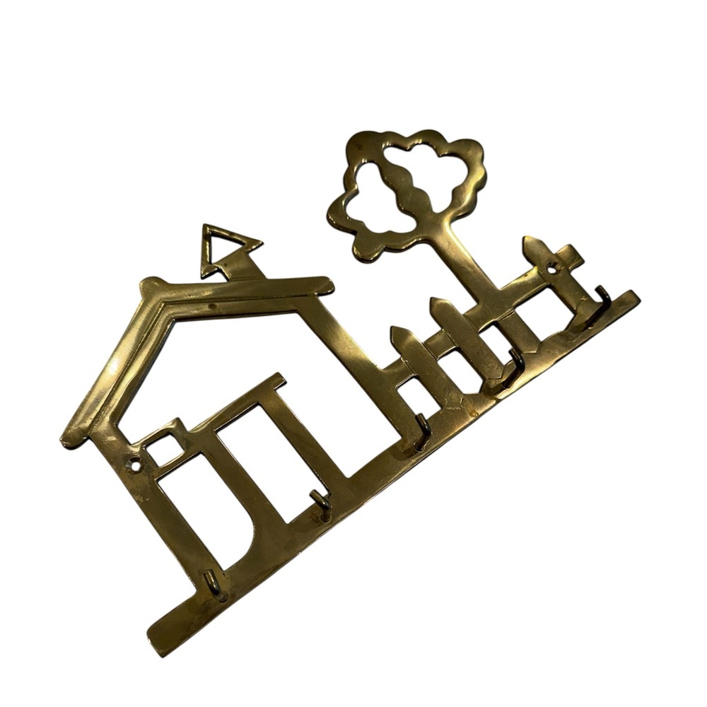 Vintage Brass Key Holder Rack House Tree Fence Design Wall Organizer